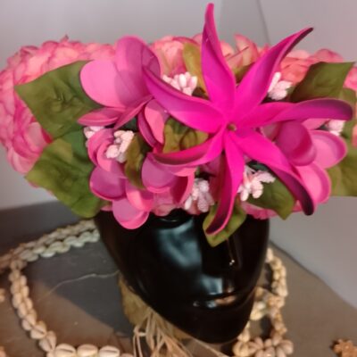 Couronne fleurs Tahiti champagne rosé quatre mini tipanie maxi tiare