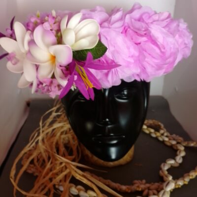 Couronne fleurs Tahiti mauve grande tiare grand tipanie tiare entre ouverte