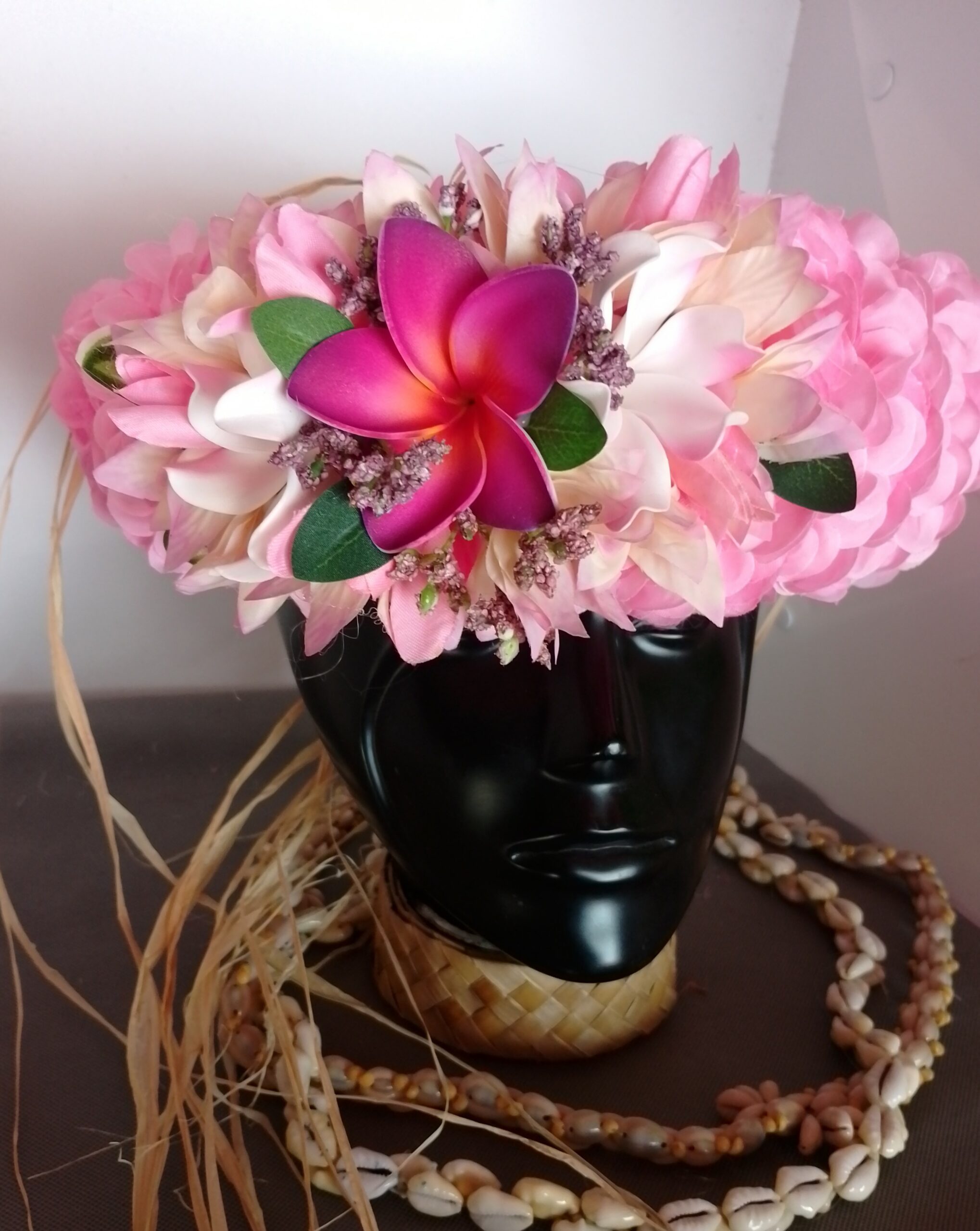 Couronne fleurs Tahiti rose pâle deux tiare entre ouverte tipanie Vaite.e.Tiare créations