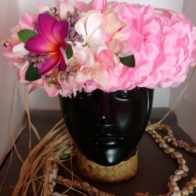 Couronne fleurs Tahiti rose pâle deux tiare entre ouverte tipanie