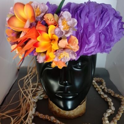 Couronne fleurs Tahiti violette tiare entre ouverte oiseau du paradis tipanie