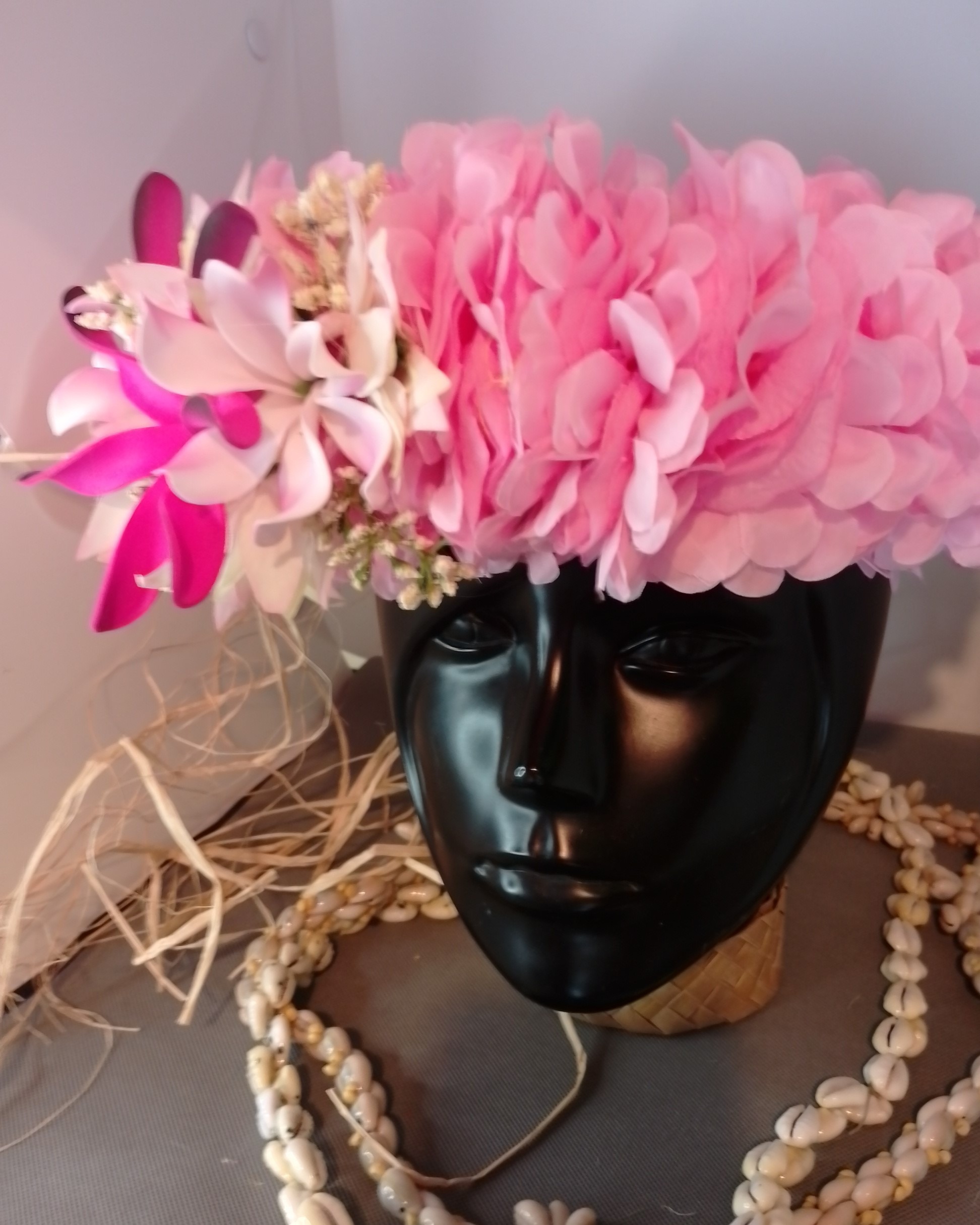 Couronne tiare Tahiti rose pâle maxi tiare deux tiare entre ouvertes Vaite.e.Tiare créations