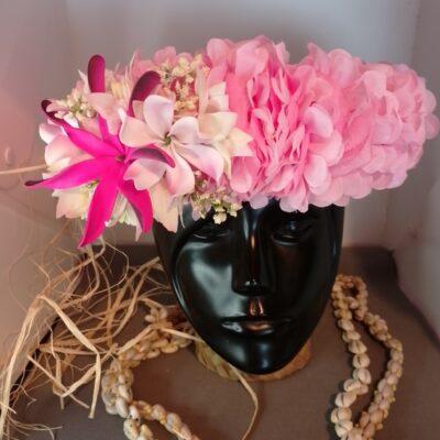 Couronne tiare Tahiti rose pâle maxi tiare deux tiare entre ouvertes