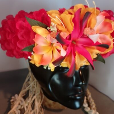 Couronne tiare Tahiti rouge  maxi tiare deux tiare entre ouvertes 