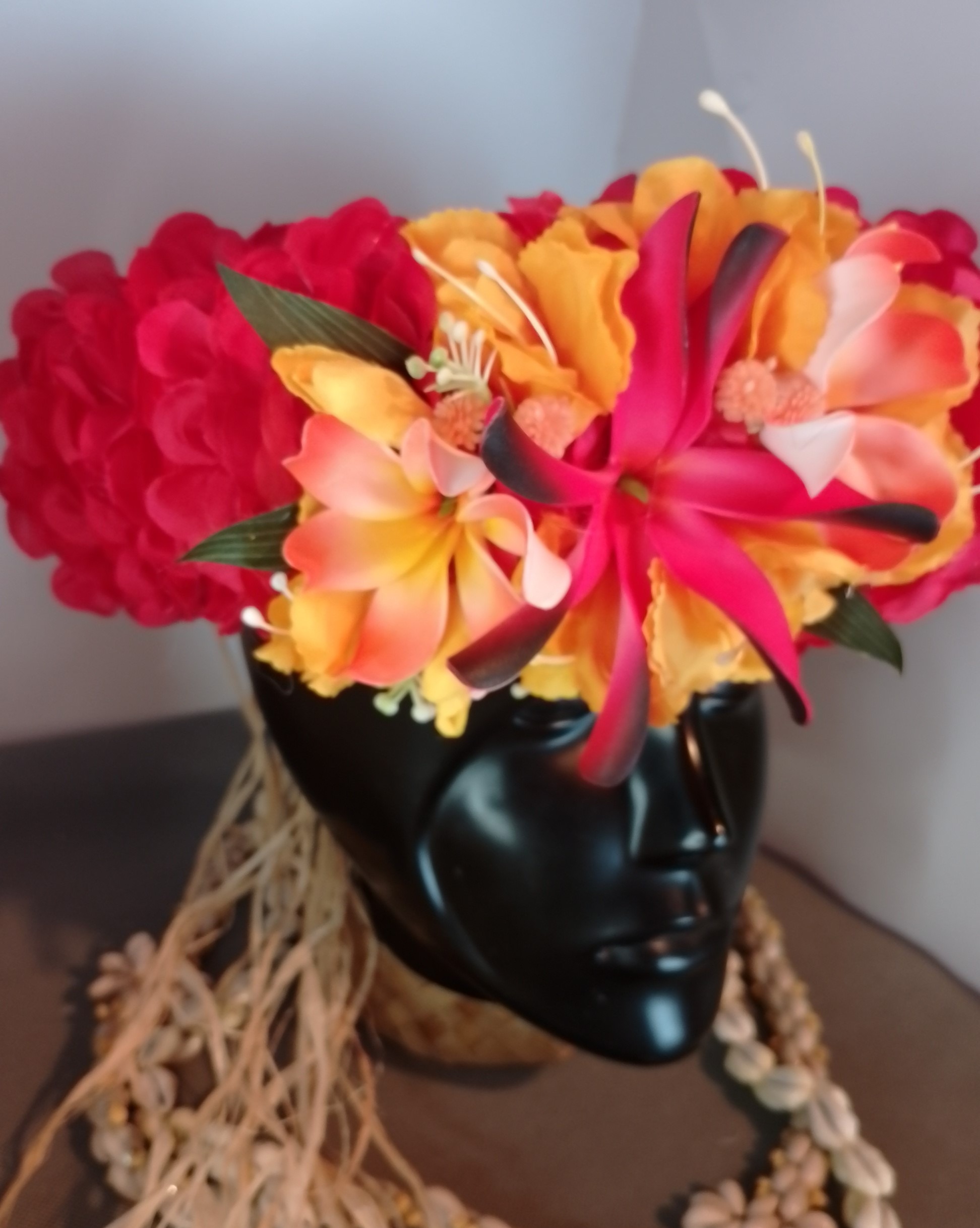 Couronne tiare Tahiti rouge maxi tiare deux tiare entre ouvertes Vaite.e.Tiare créations