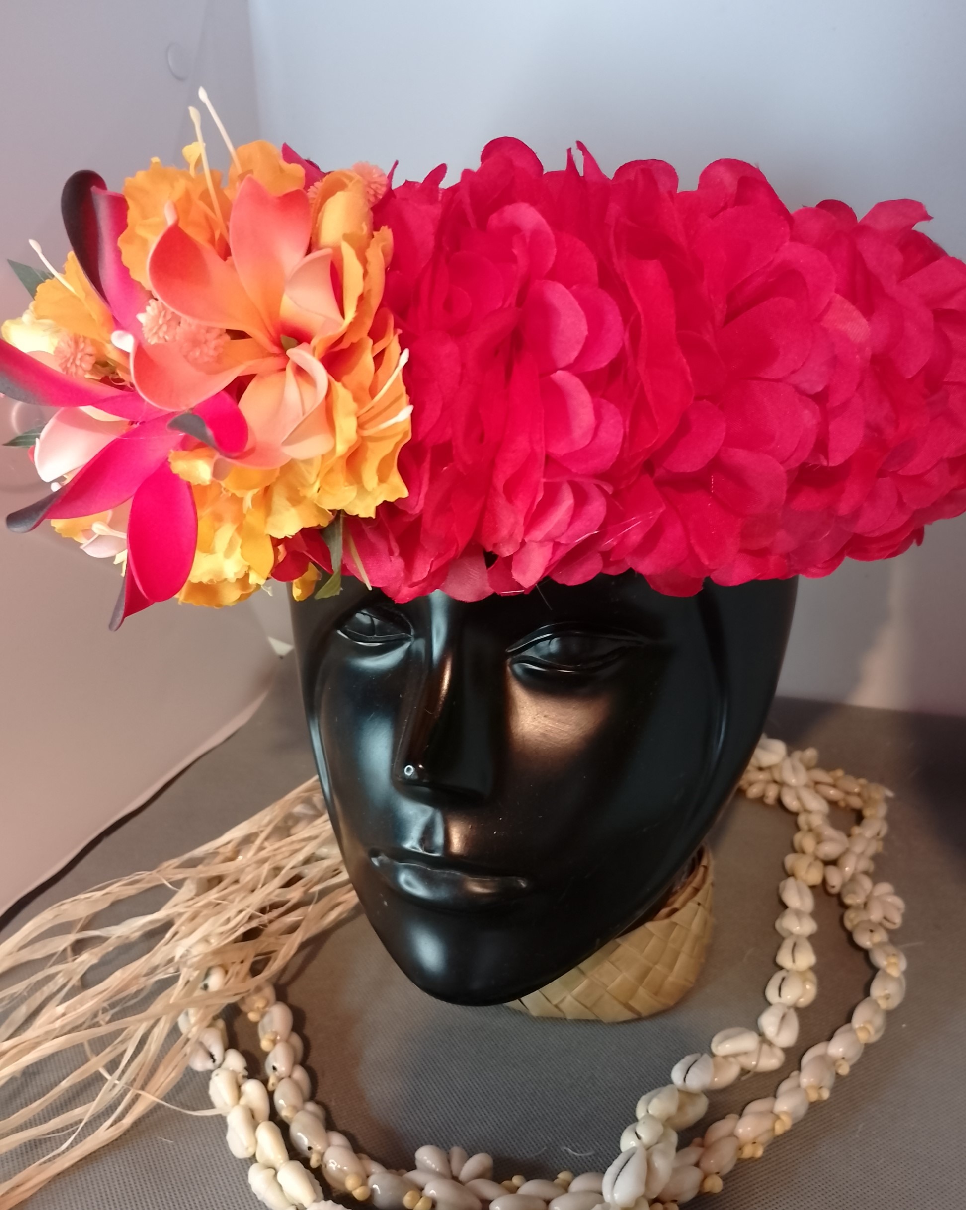 Couronne tiare Tahiti rouge maxi tiare deux tiare entre ouvertes Vaite.e.Tiare créations