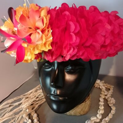 Couronne tiare Tahiti rouge  maxi tiare deux tiare entre ouvertes 
