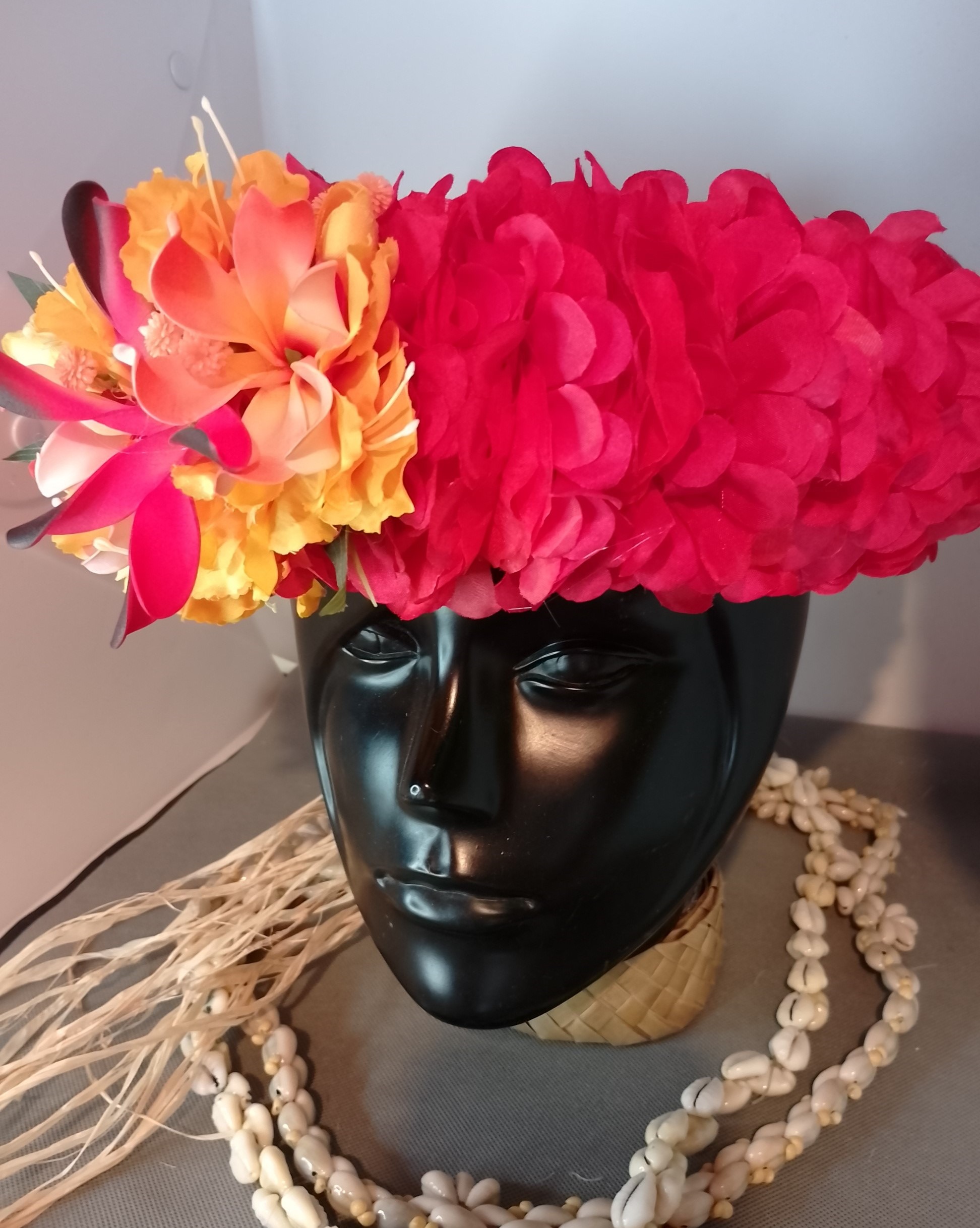 Couronne tiare Tahiti rouge maxi tiare deux tiare entre ouvertes Vaite.e.Tiare créations