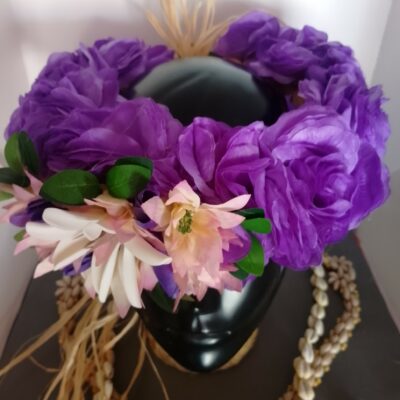 Couronne tiare Tahiti violette grande tiare boutons champagnes bords mauves