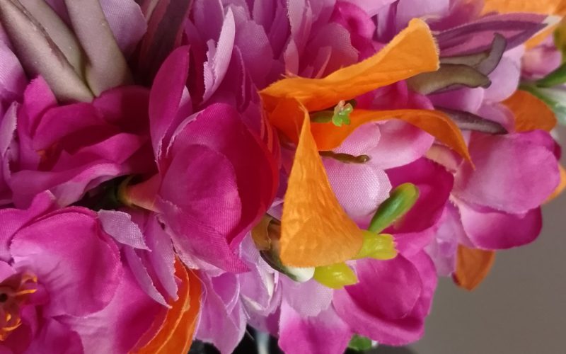 Couronne fleur Tahiti mauve bougainvillier orange freesia violet Vaite.e.Tiare créations