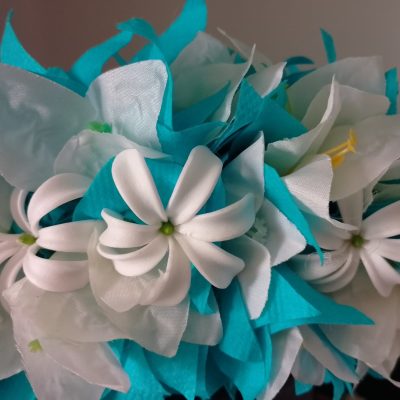 Couronne de tiare Tahiti bleu lagon mini tiare et bougainvilliers by Vaite.e.Tiare créations