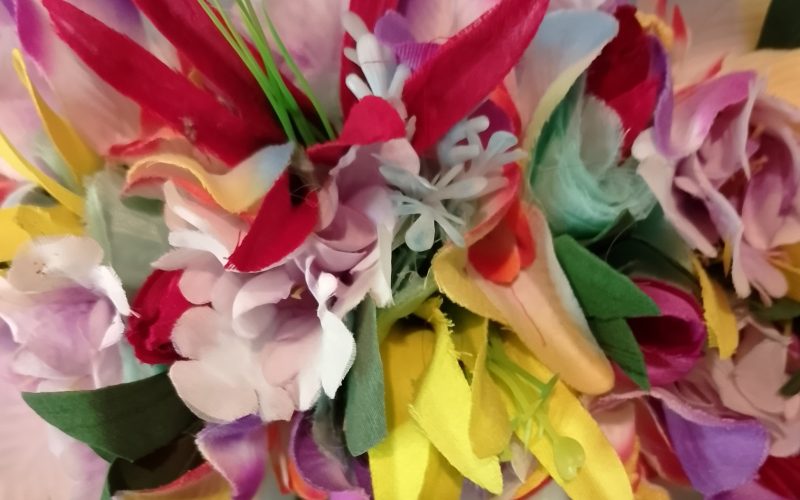 Couronne fleur Tahiti bleu lagon bouquet varié orchidées lys Vaite.e.Tiare créations