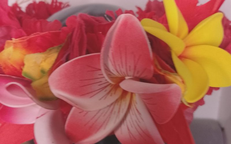 Couronne fleur Tahiti rouge trois tipanie différents pétales oiseau du paradis Vaite.e.Tiare créations