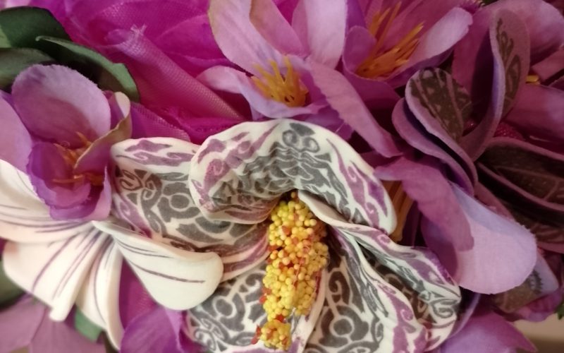 Couronne fleur Tahiti violette hibiscus et tiare tatouée tipanie Vaite.e.Tiare créations