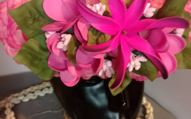 Couronne fleurs Tahiti champagne rosé quatre mini tipanie maxi tiare