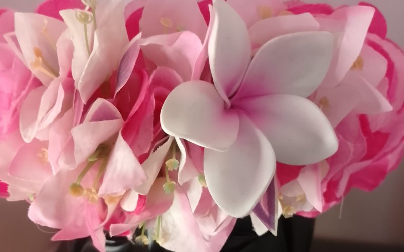 Couronne fleurs Tahiti rose pâle et fuchsia tipanie bougainvillier rose Vaite.e.Tiare créations
