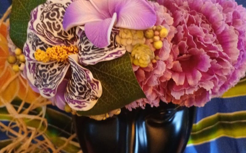 Couronne fleurs Tahiti violette hibiscus tatoué deux tipanie rainurés Vaite.e.Tiare créations