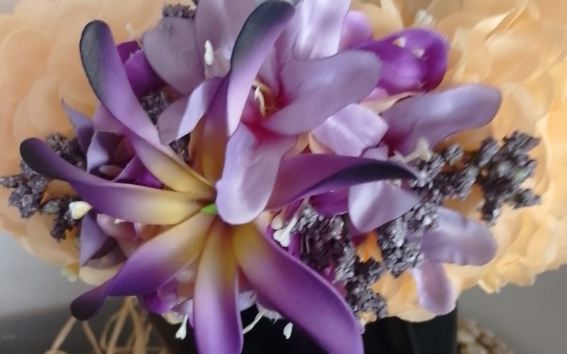 Couronne tiare Tahiti champagne maxi tiare lys moyens mauves Vaite.e.Tiare créations