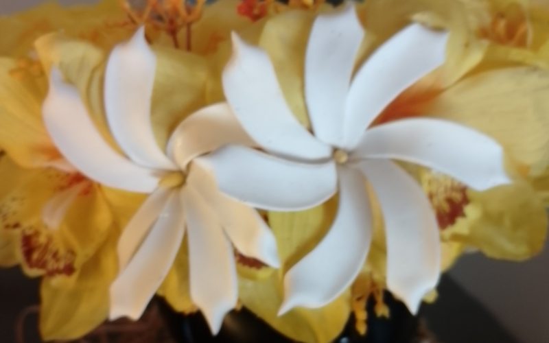 Couronne tiare Tahiti jaune trois maxi orchidées deux tiare Vaite.e.Tiare créations