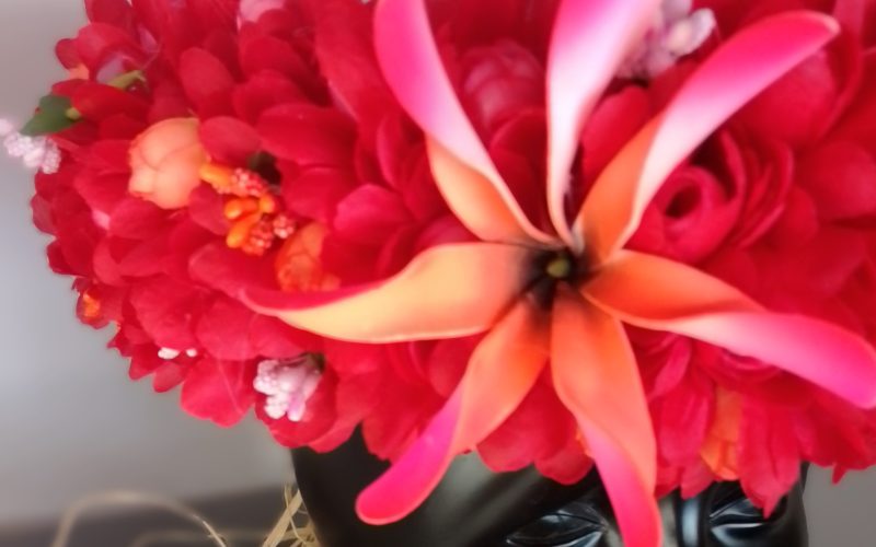 Couronne tiare Tahiti rouge maxi tiare boutons rouges et oranges Vaite.e.Tiare créations