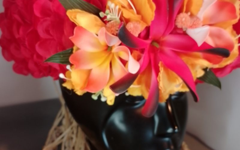 Couronne tiare Tahiti rouge maxi tiare deux tiare entre ouvertes Vaite.e.Tiare créations