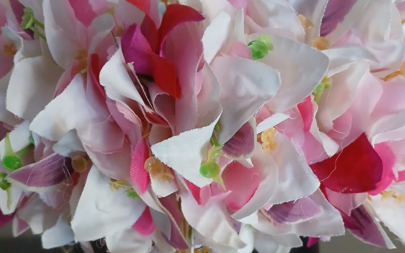 Couronne toute fleur Tahiti rose pâle bougainvillier blanc et fuchsia Vaite.e.Tiare créations