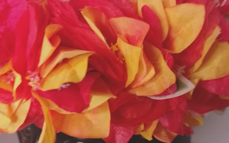 Fine couronne toute fleur Tahiti rouge bougainvillier rouge et orange Vaite.e.Tiare créations